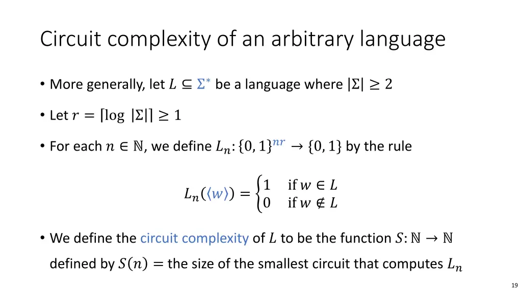 circuit complexity of an arbitrary language