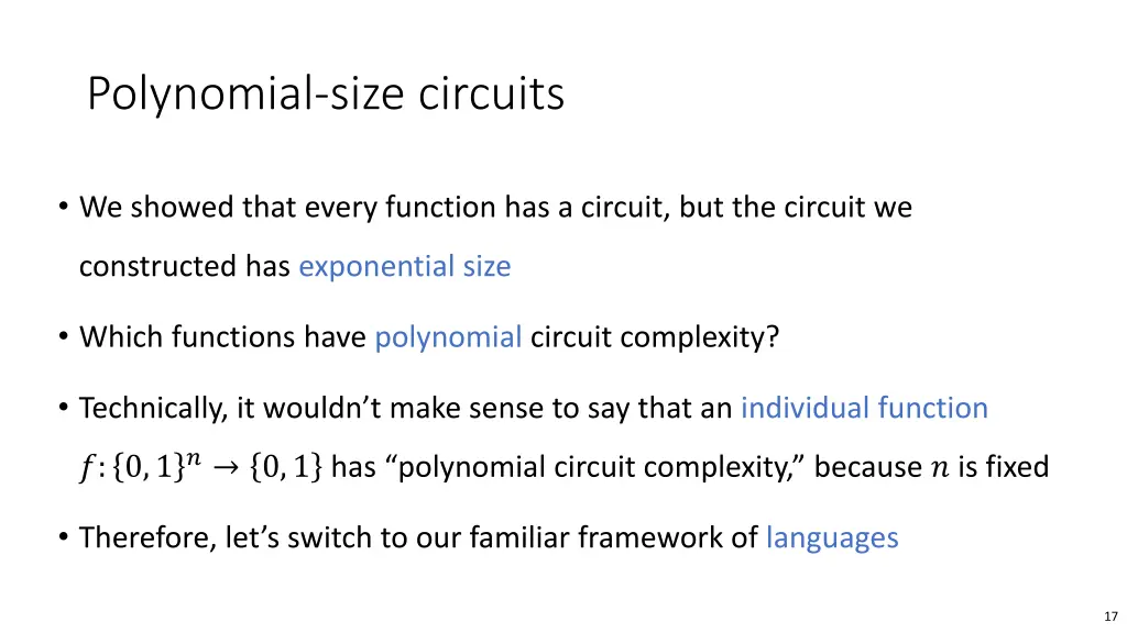 polynomial size circuits