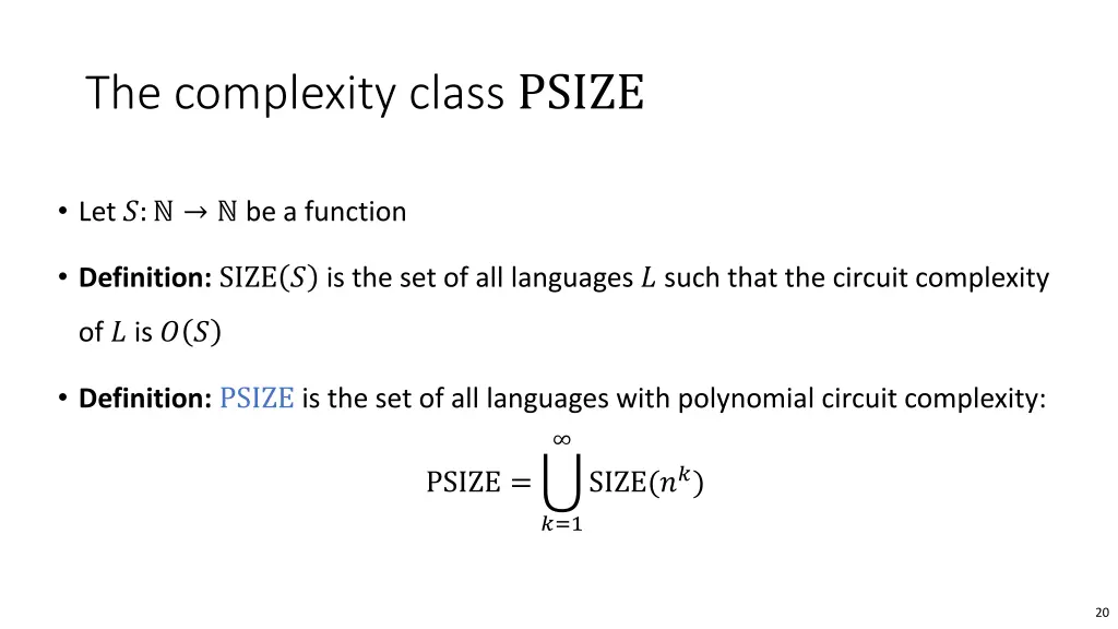 the complexity class psize
