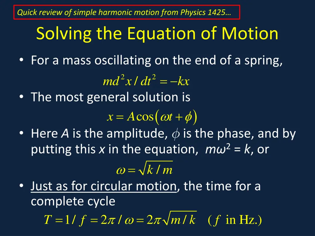quick review of simple harmonic motion from 2