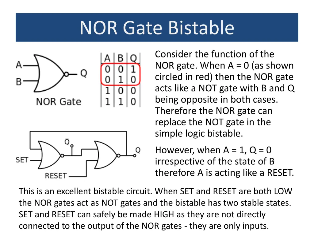 nor gate bistable
