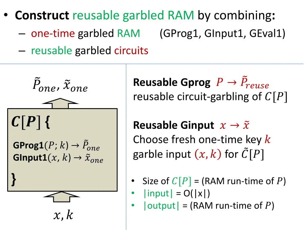 construct reusable garbled ram by combining