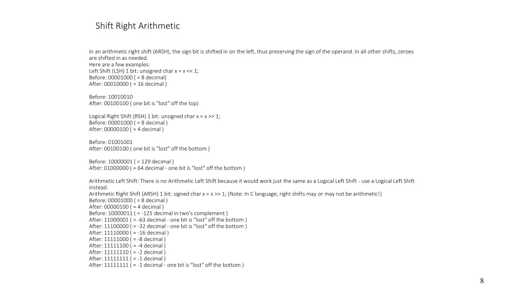 shift right arithmetic