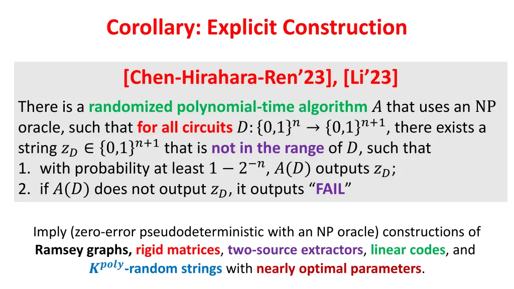 corollary explicit construction
