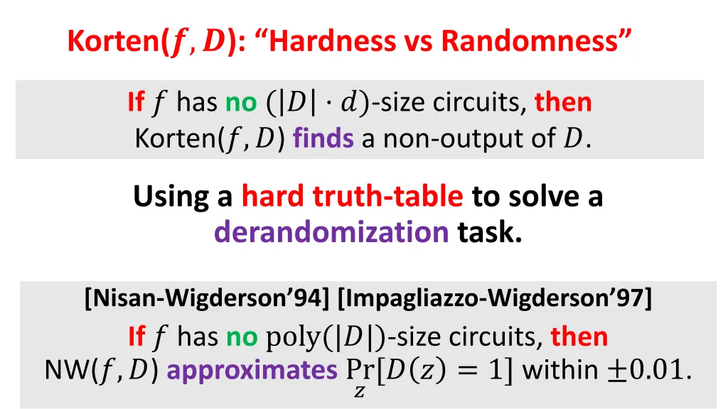 korten hardness vs randomness