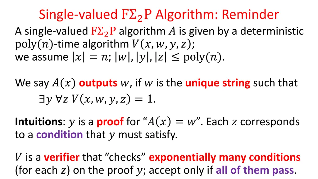 single valued f 2 p algorithm reminder a single