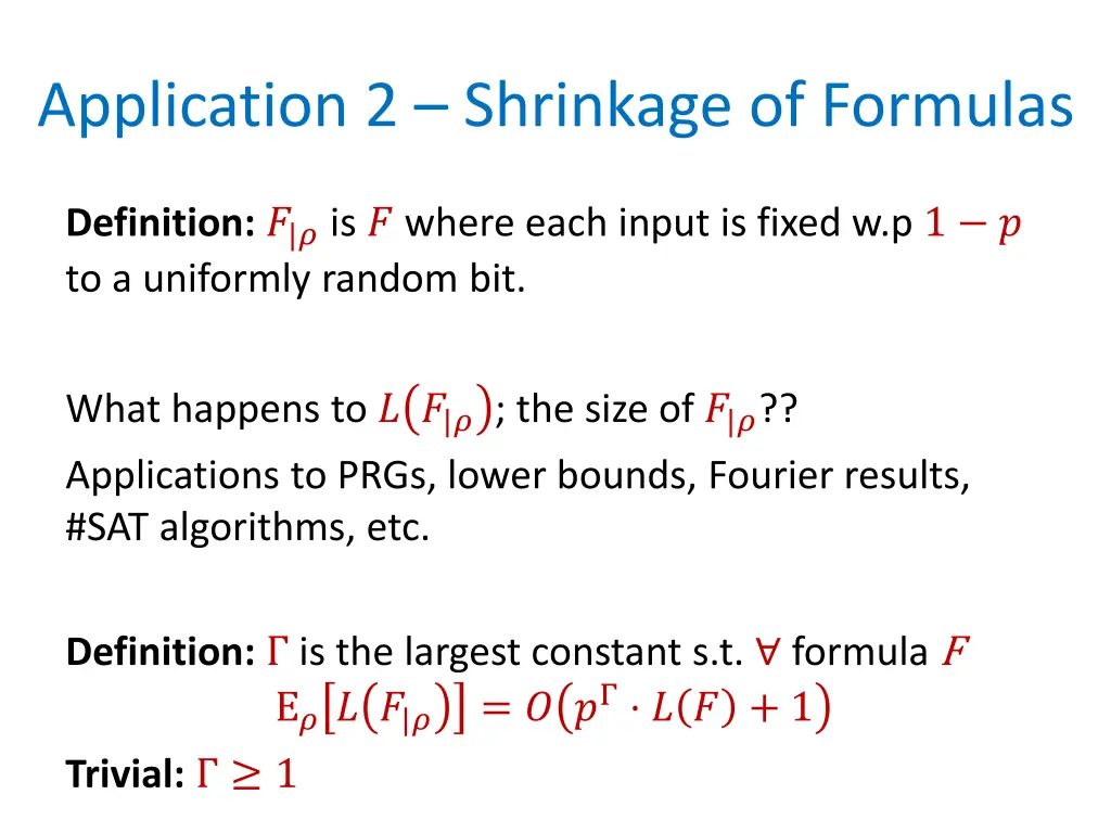 application 2 shrinkage of formulas