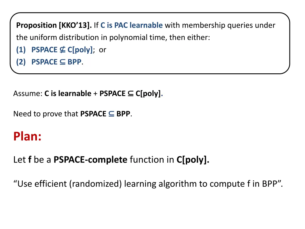 proposition kko 13 if c is pac learnable with