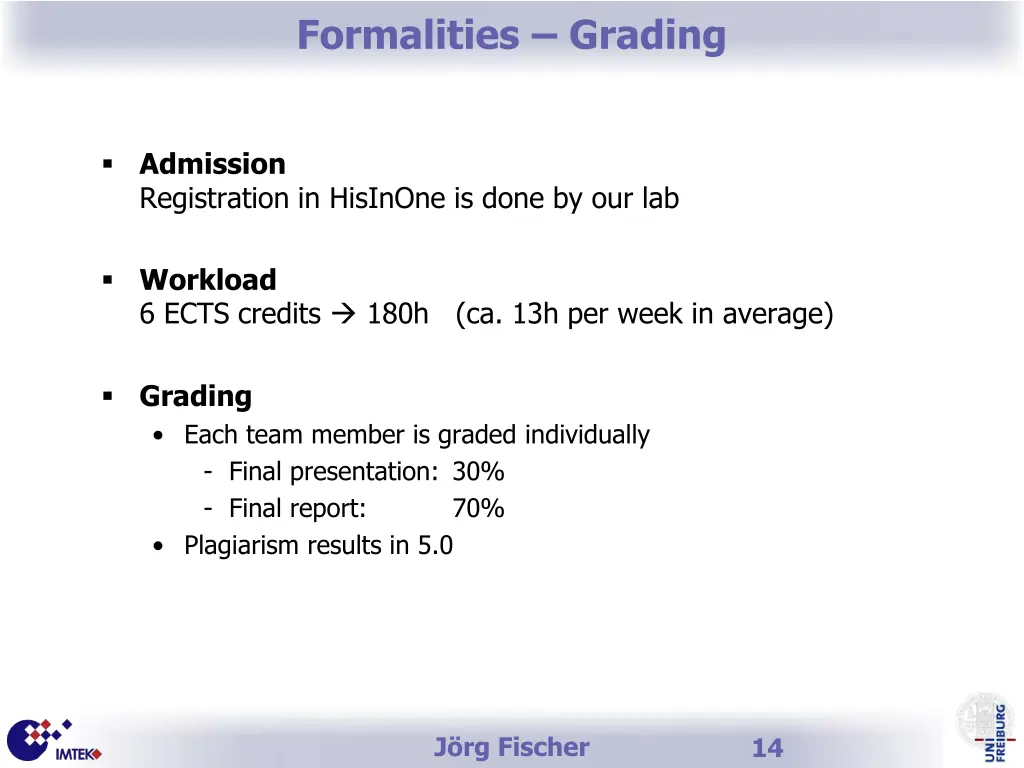 formalities grading
