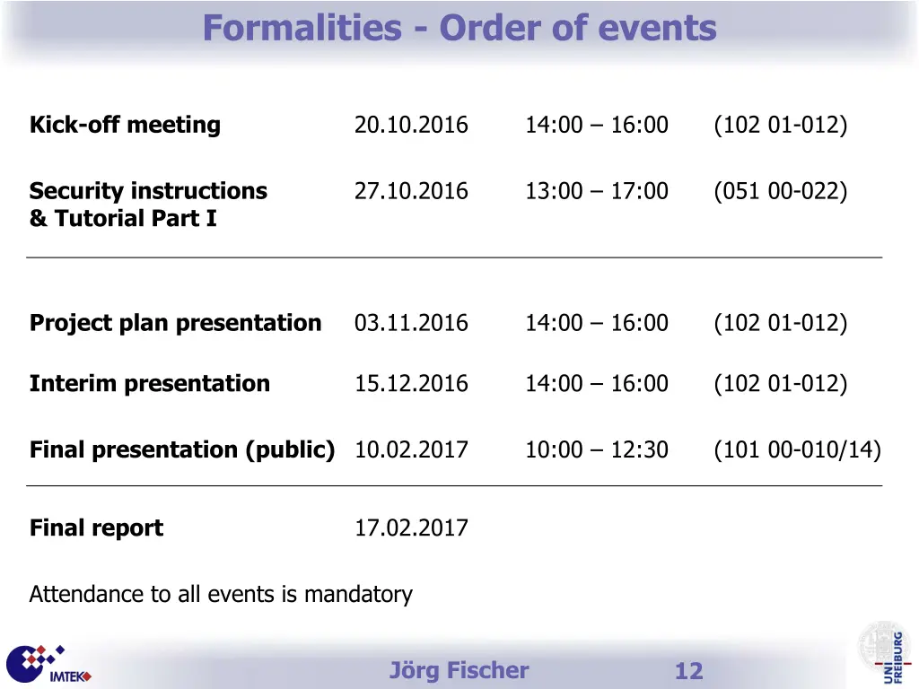 formalities order of events