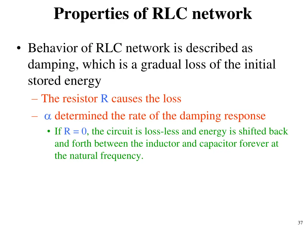 properties of rlc network