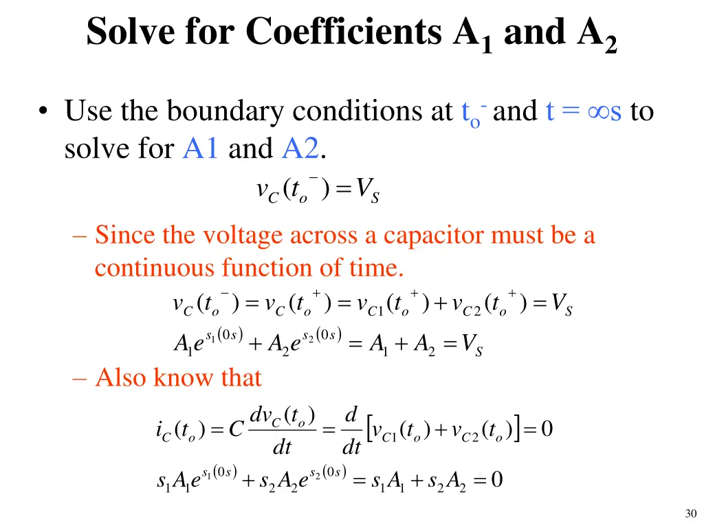 solve for coefficients a 1 and a 2