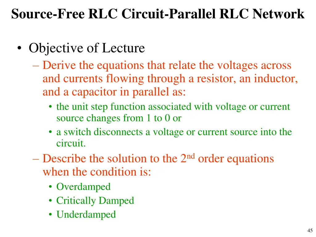 source free rlc circuit parallel rlc network
