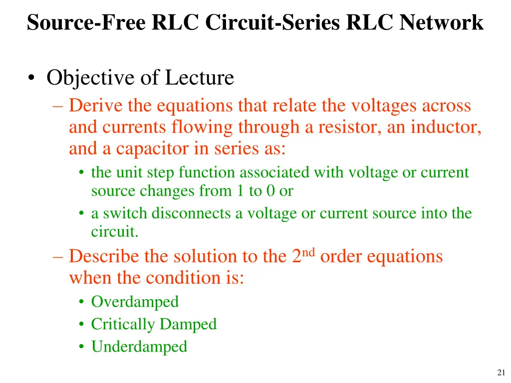 source free rlc circuit series rlc network