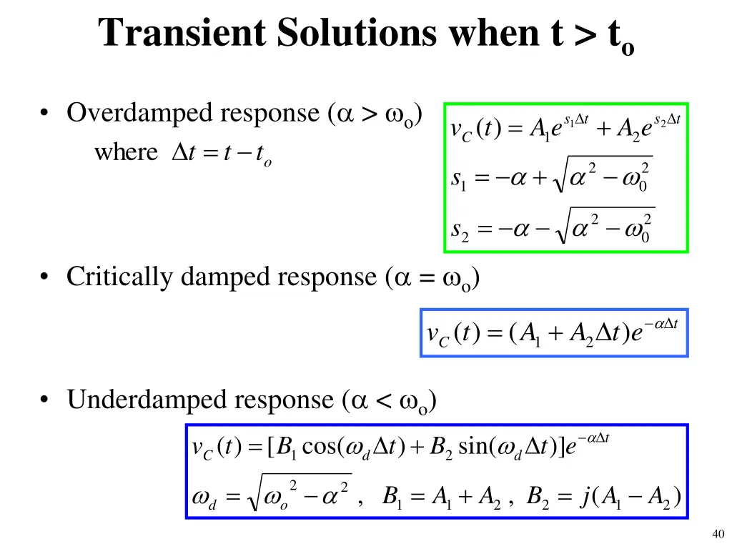 transient solutions when t t o