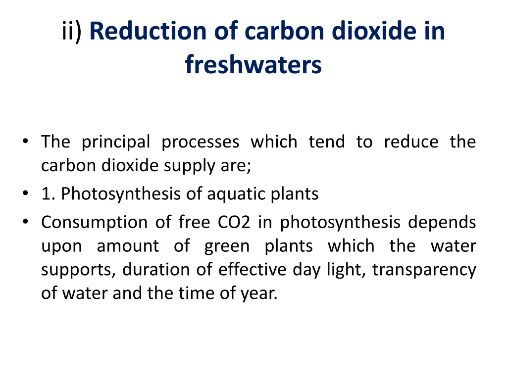 ii reduction of carbon dioxide in freshwaters