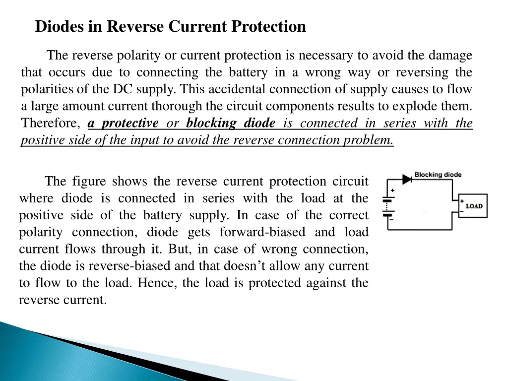 diodes in reverse current protection