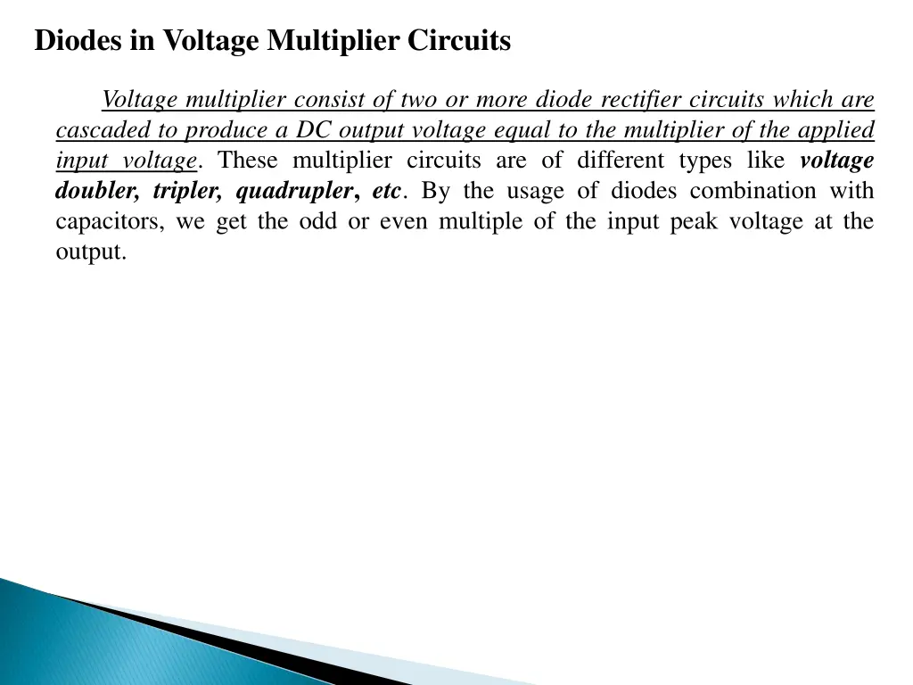 diodes in voltage multiplier circuits