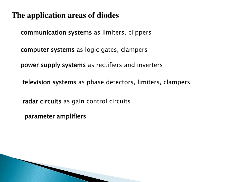 the application areas of diodes