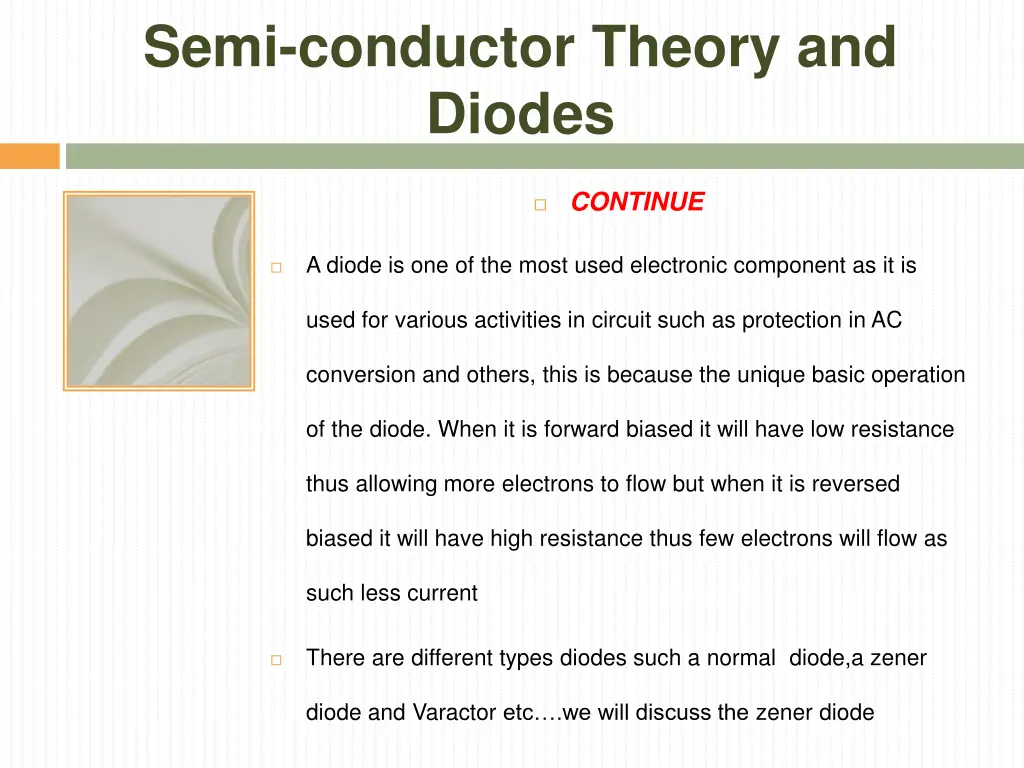 semi conductor theory and diodes 1
