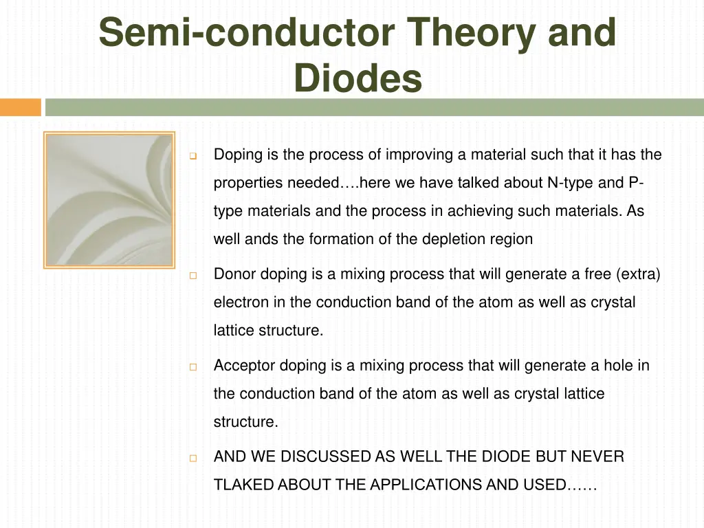 semi conductor theory and diodes