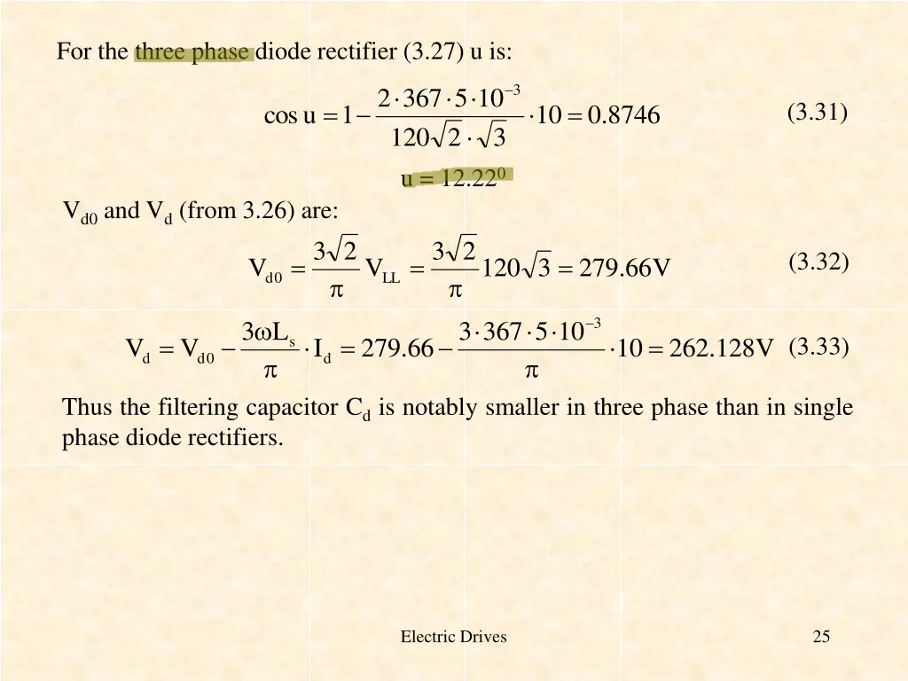for the three phase diode rectifier 3 27 u is