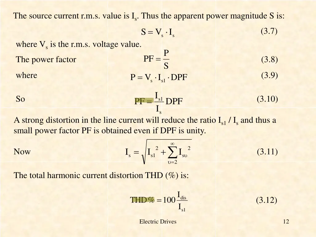 the source current r m s value is i s thus