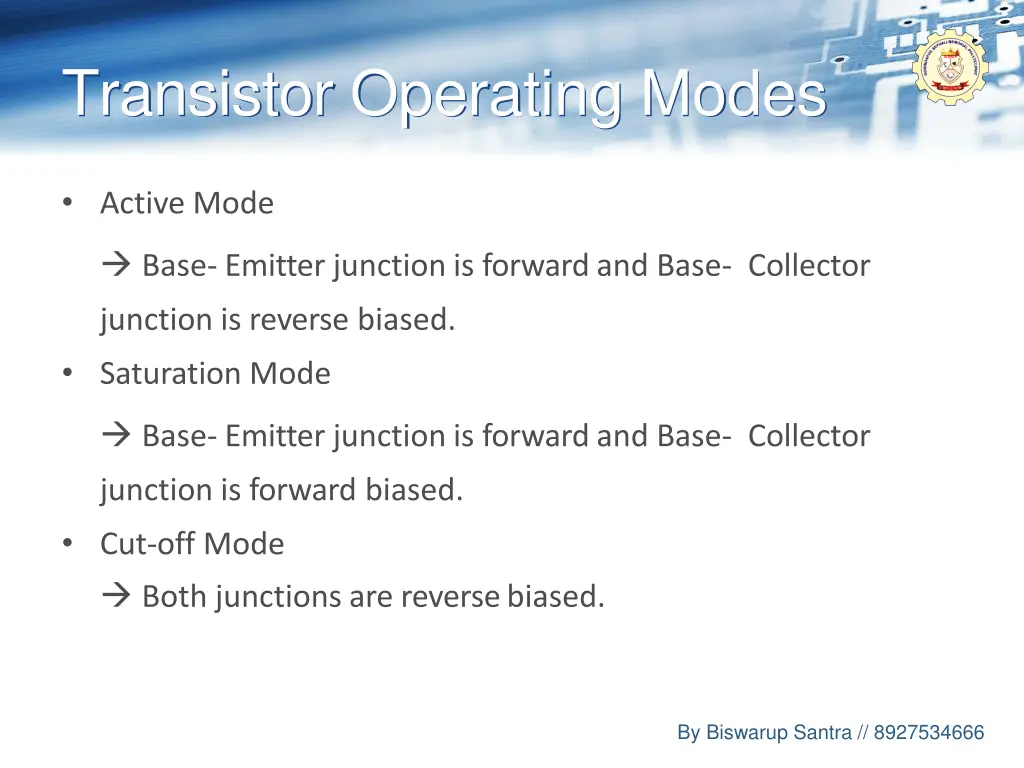 transistor operating modes