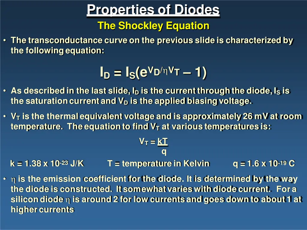 properties of diodes the shockley equation