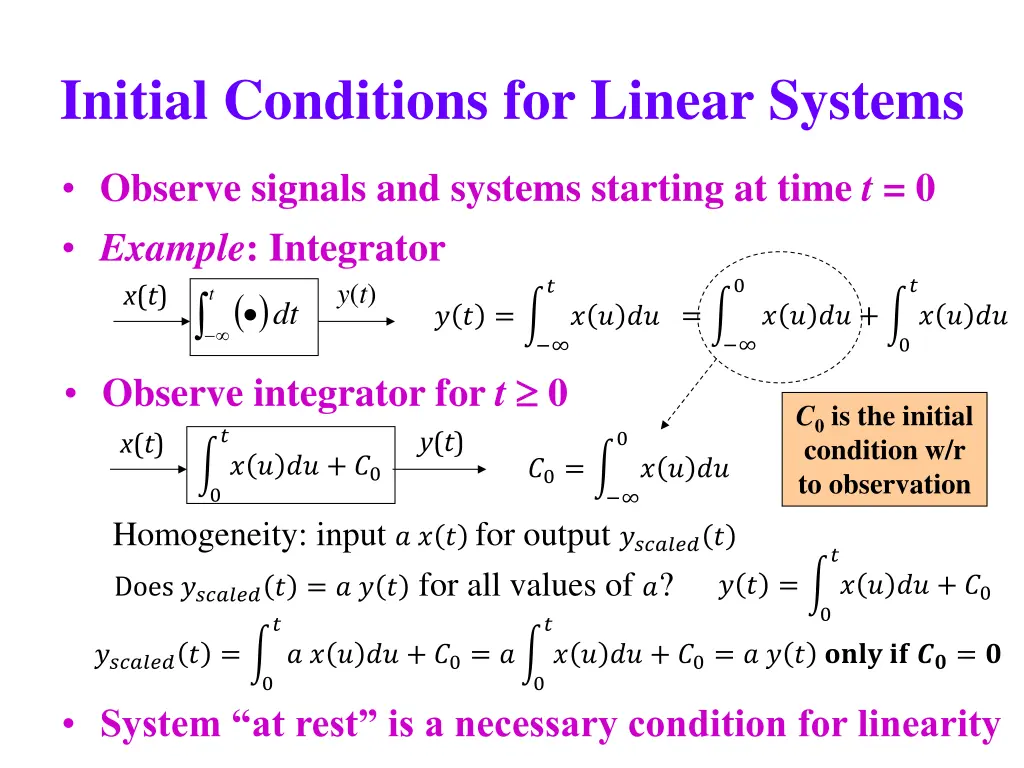 initial conditions for linear systems
