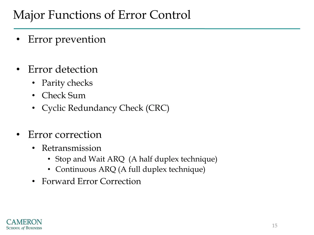 major functions of error control