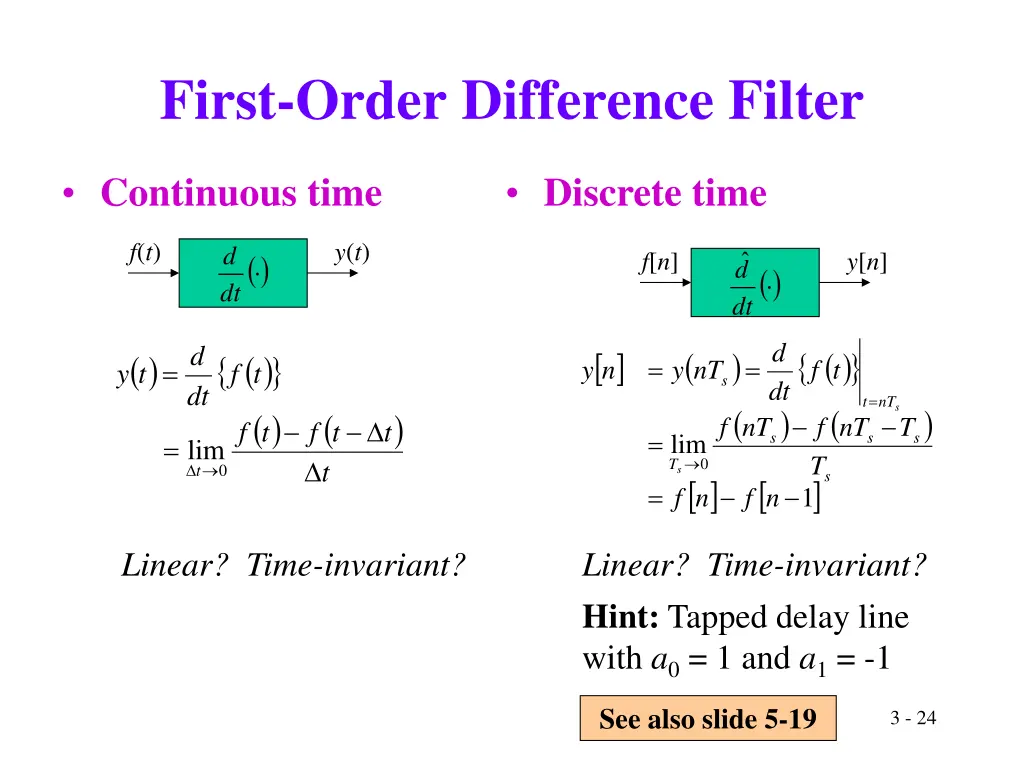first order difference filter