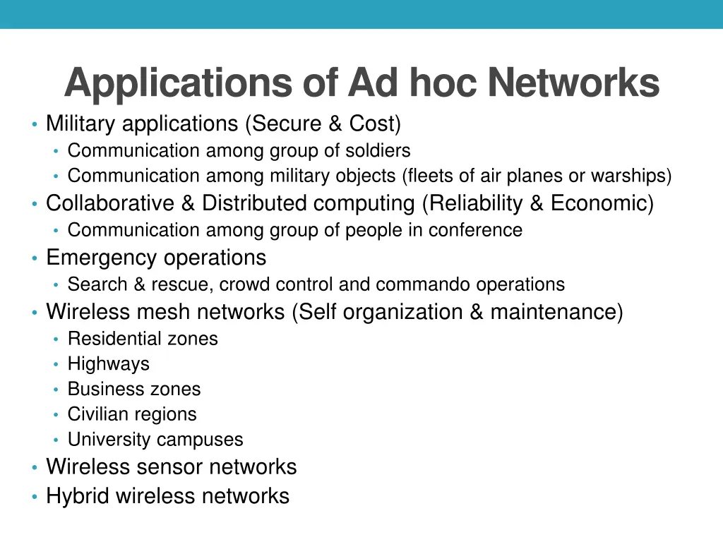 applications of ad hoc networks military