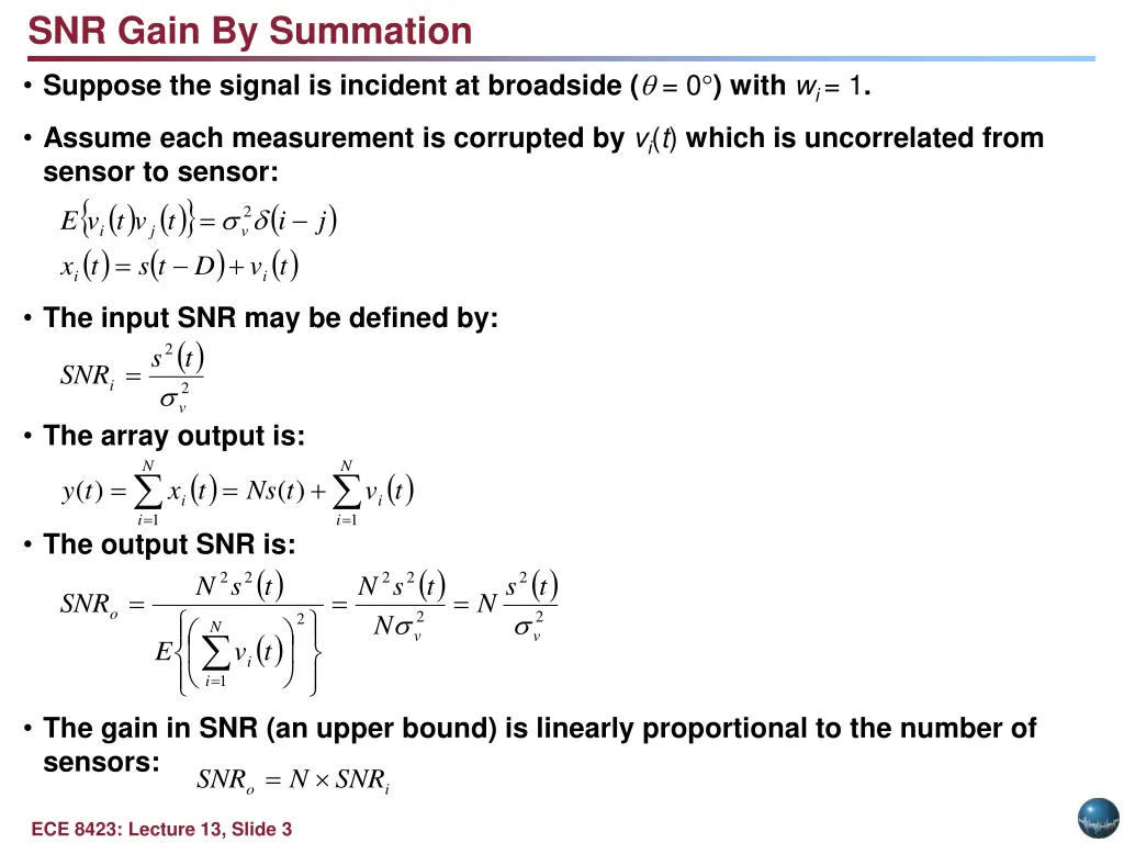 snr gain by summation