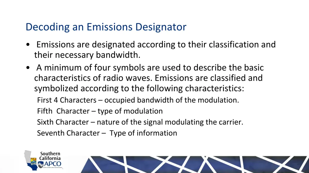 decoding an emissions designator