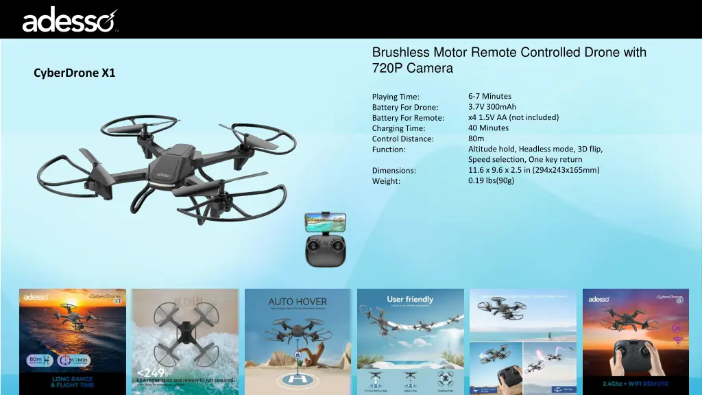 brushless motor remote controlled drone with 720p