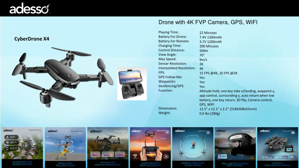 drone with 4k fvp camera gps wifi