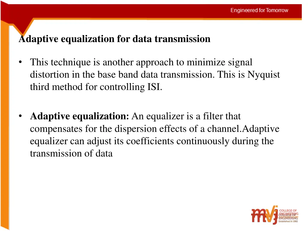 adaptive equalization for data transmission