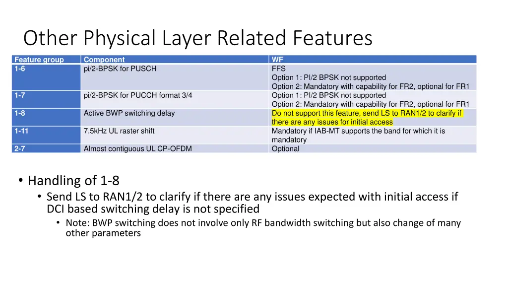 other physical layer related features