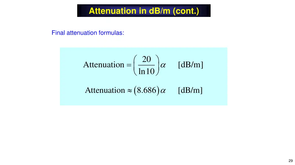 attenuation in db m cont