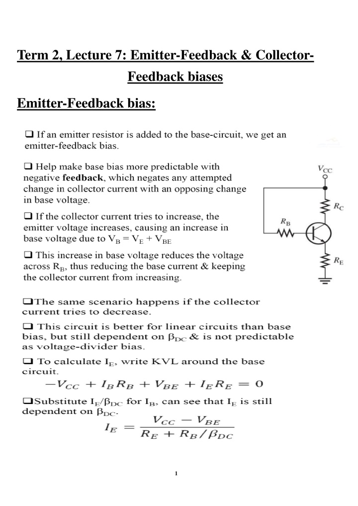 term 2 lecture 7 emitter feedback collector