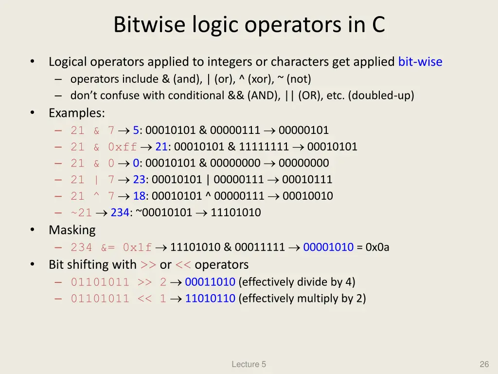 bitwise logic operators in c