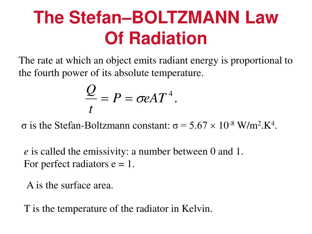 the stefan boltzmann law of radiation