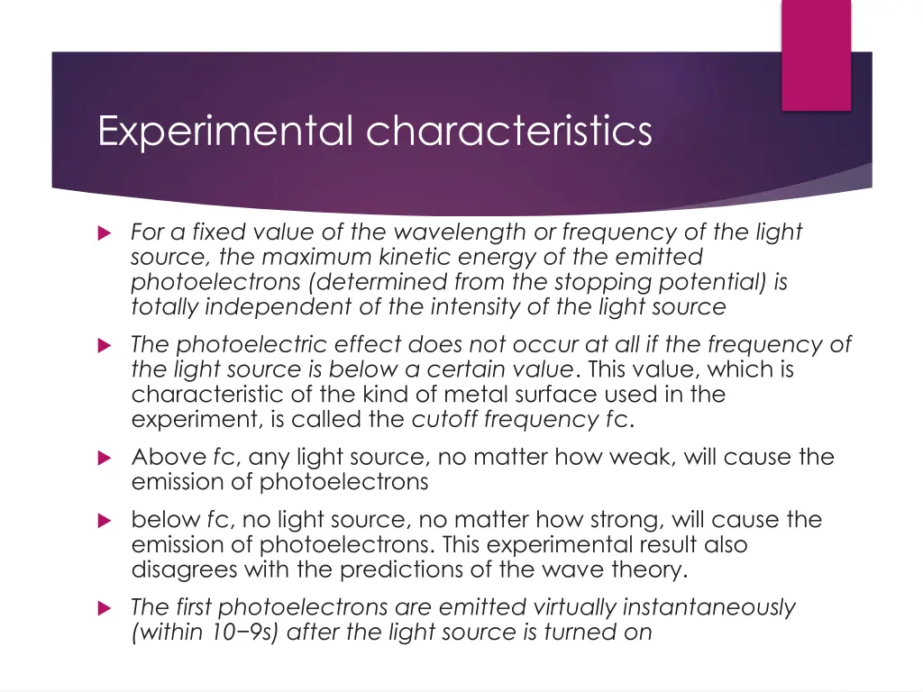 experimental characteristics