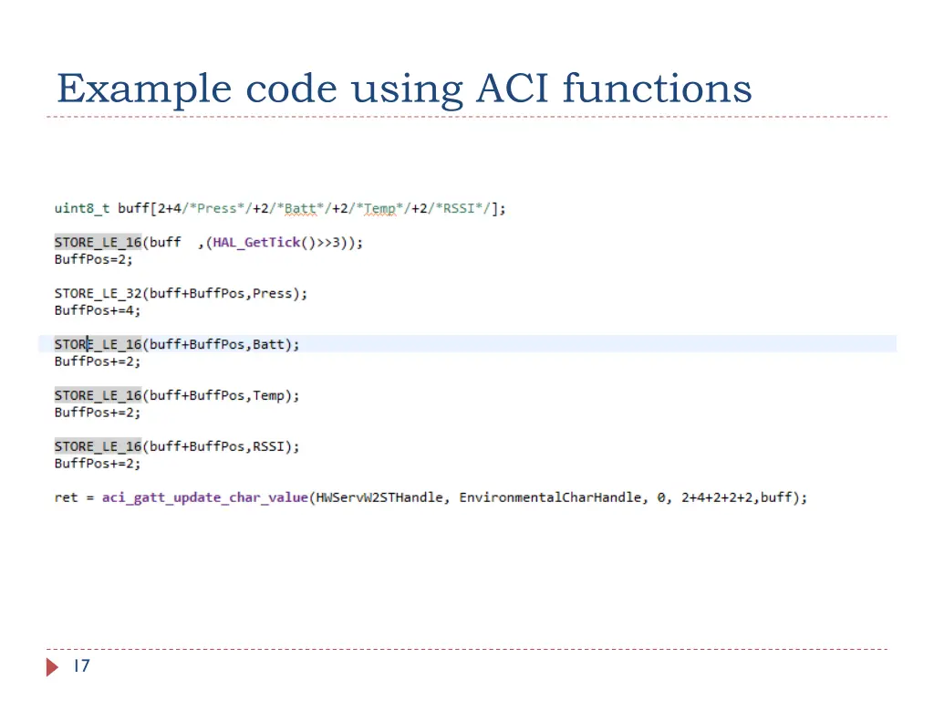 example code using aci functions