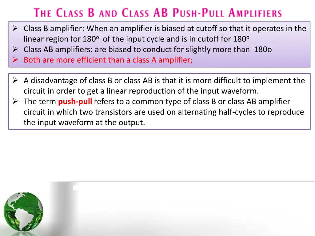 class b amplifier when an amplifier is biased