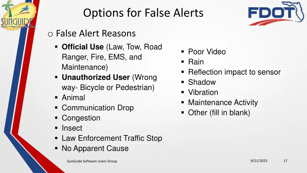 options for false alerts 1