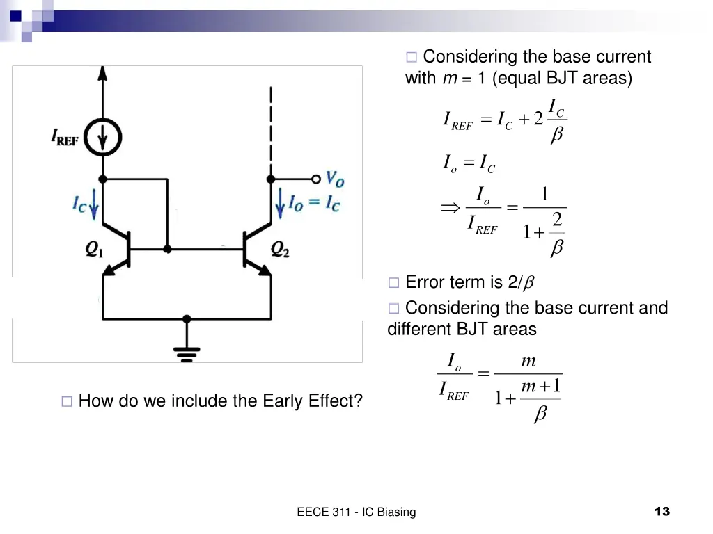 considering the base current with m 1 equal