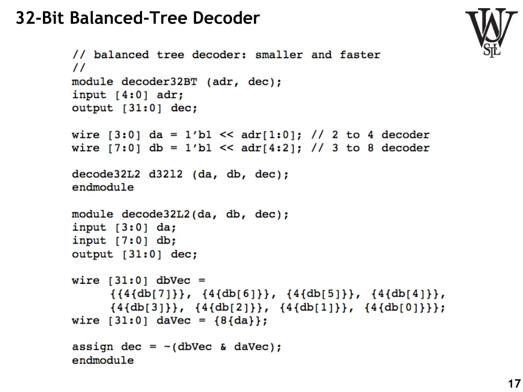 32 bit balanced tree decoder