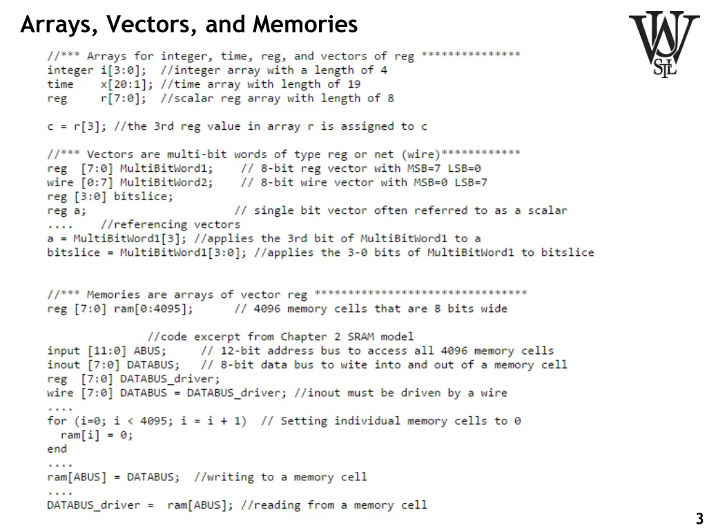 arrays vectors and memories